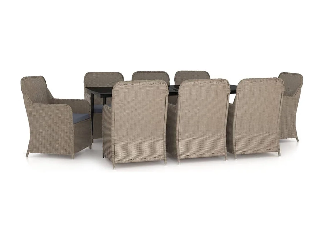 9-tlg. Garten-Essgruppe mit Kissen Braun
