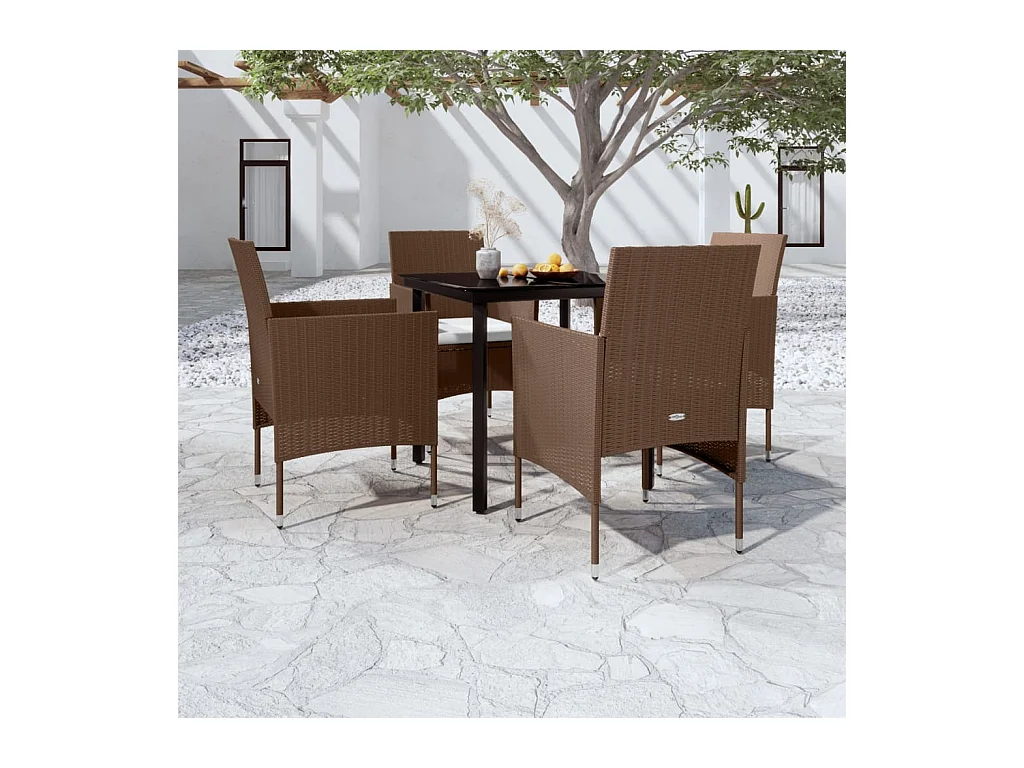 Ensemble à manger de jardin coussins 5 pcs Marron/noir