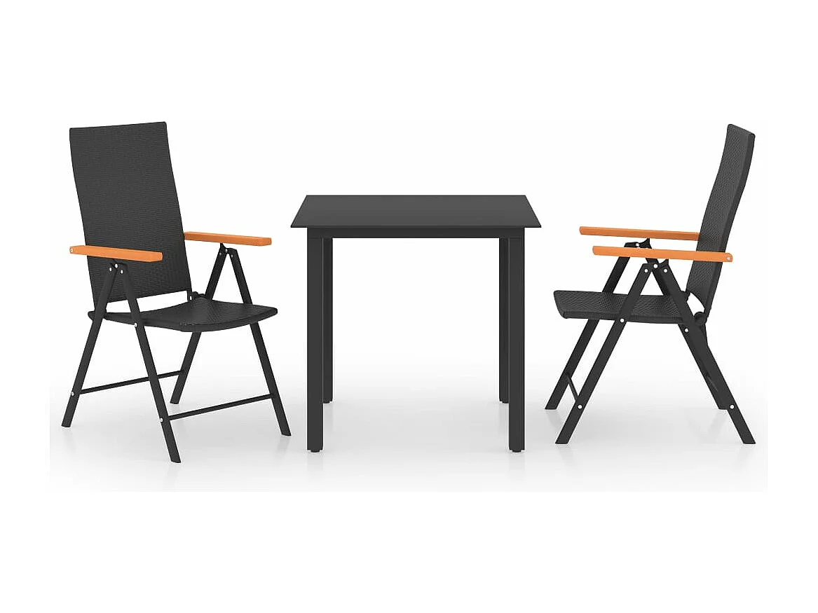 Ensemble à manger de jardin 3 pcs noir et marron