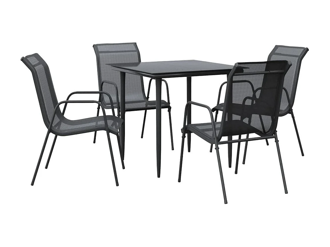 Ensemble à manger de jardin 5 pcs noir textilène et acier
