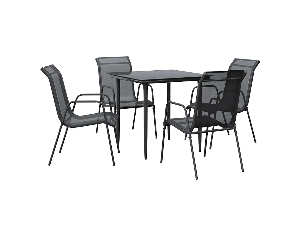 Ensemble à manger de jardin 5 pcs noir textilène et acier