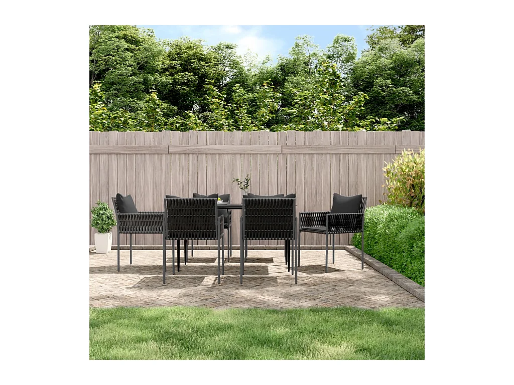 Ensemble à manger de jardin 7 pcs coussins résine tressée acier