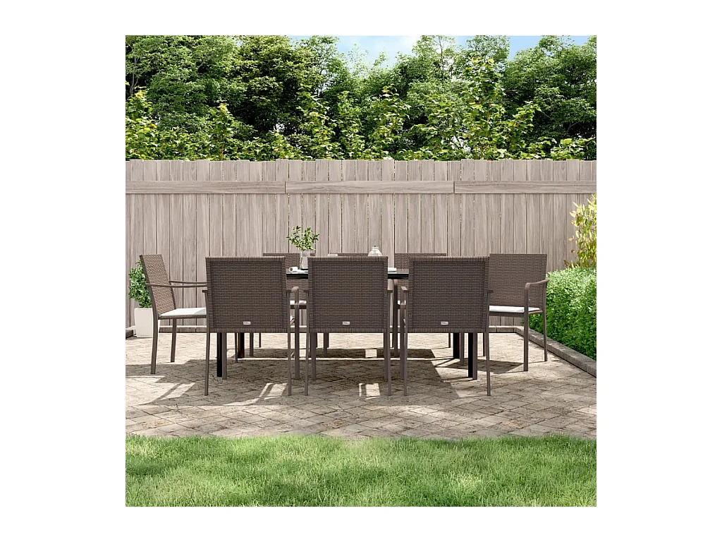 Ensemble à manger de jardin 9 pcs coussins résine tressée acier