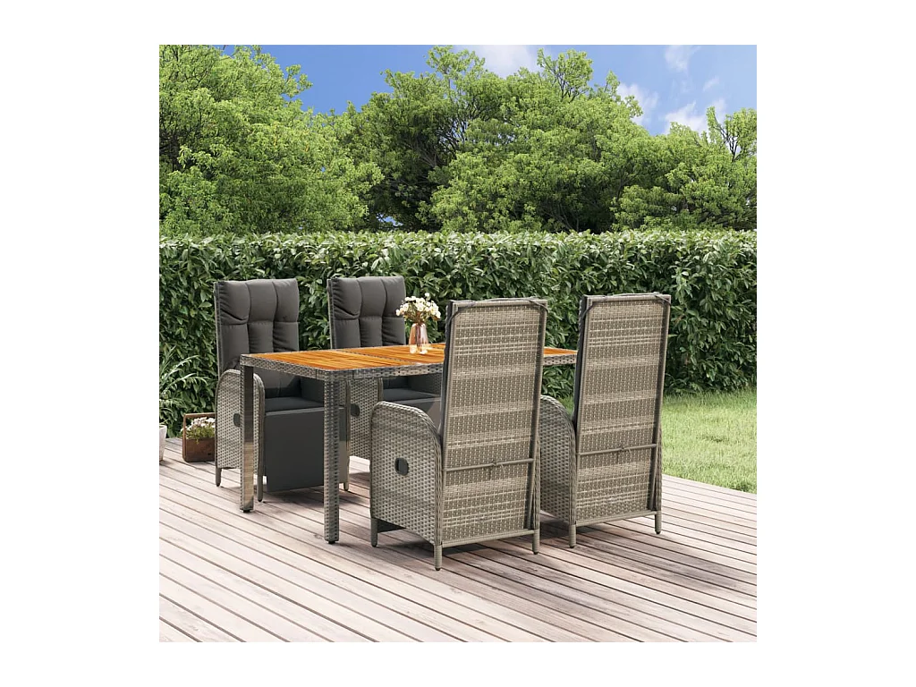Ensemble à manger de jardin 5 pcs coussins gris résine tressée