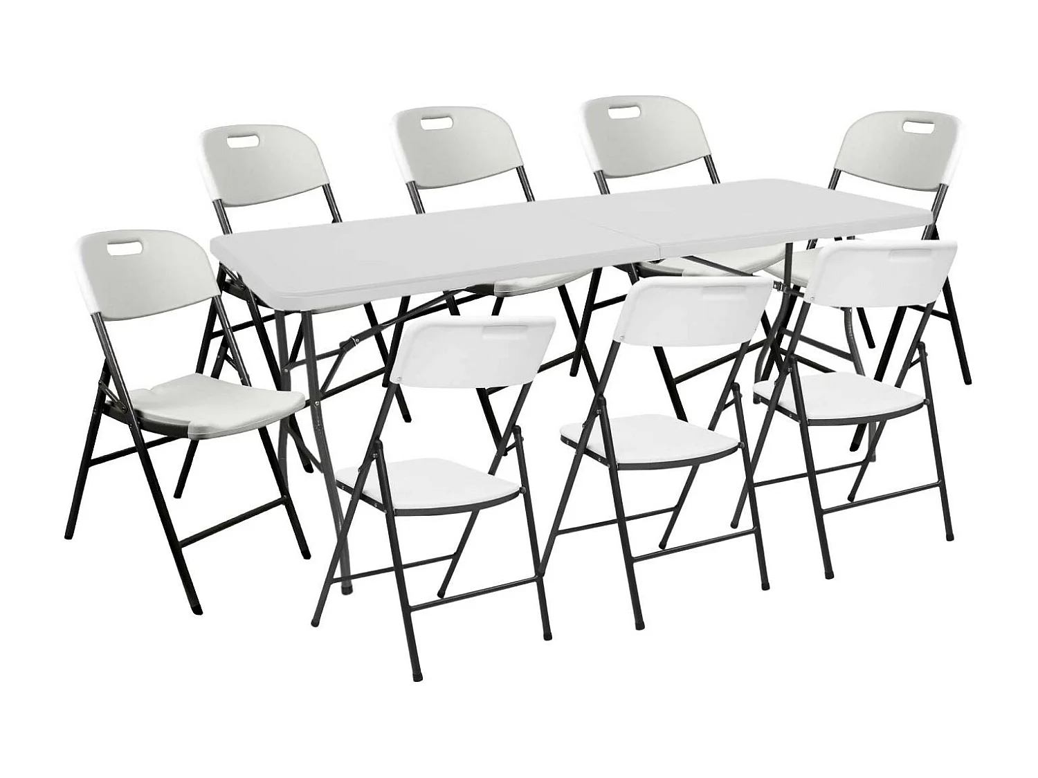 Set Tavolo pieghevole 240 cm e 8 sedie con maniglia Bianco Catering O91