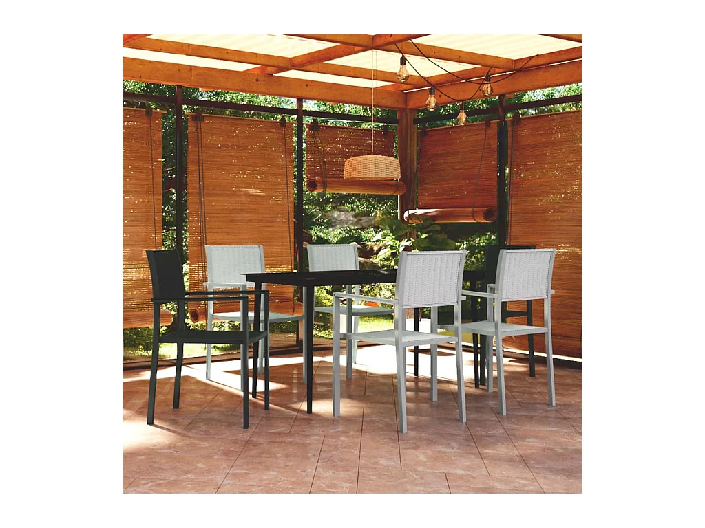 Set Mobili da Pranzo per Giardino 7 pz Nero e Bianco