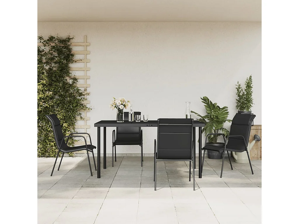 Set da Pranzo da Giardino 5 pz Nero in Acciaio e Textilene