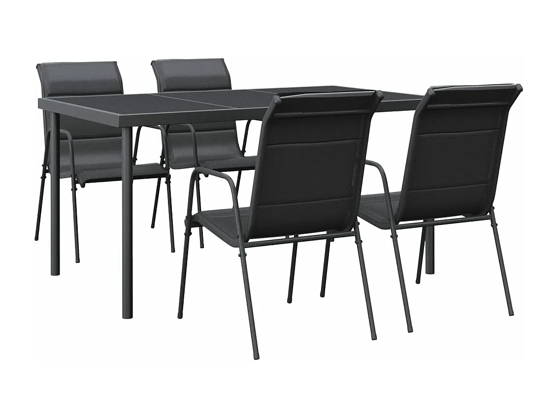 Set da Pranzo da Giardino 5 pz Nero in Acciaio e Textilene