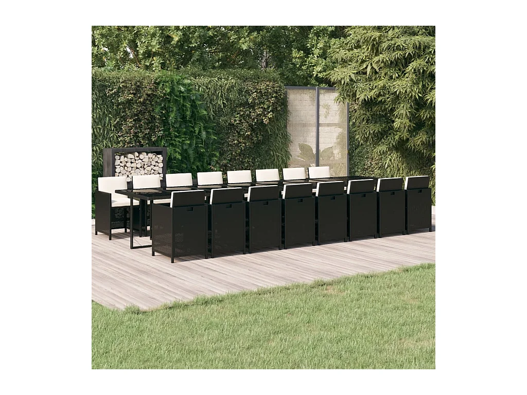 Ensemble à manger de jardin 17 pcs coussins noir résine tressée