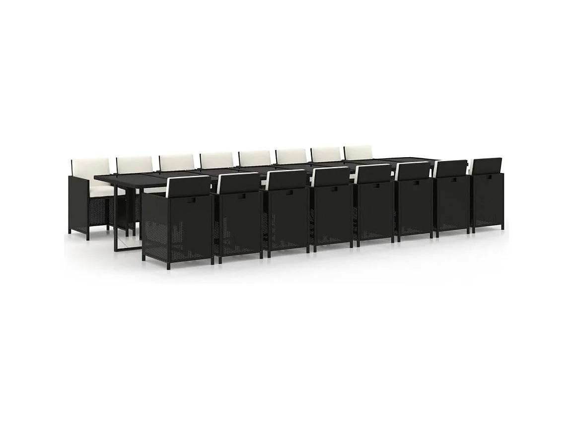 Ensemble à manger de jardin 17 pcs coussins noir résine tressée
