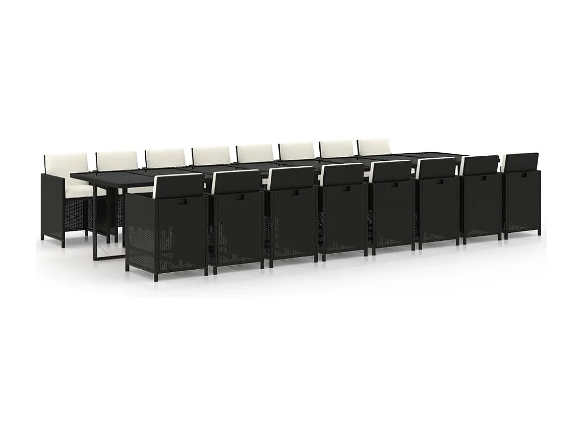 Ensemble à manger de jardin 17 pcs coussins noir résine tressée