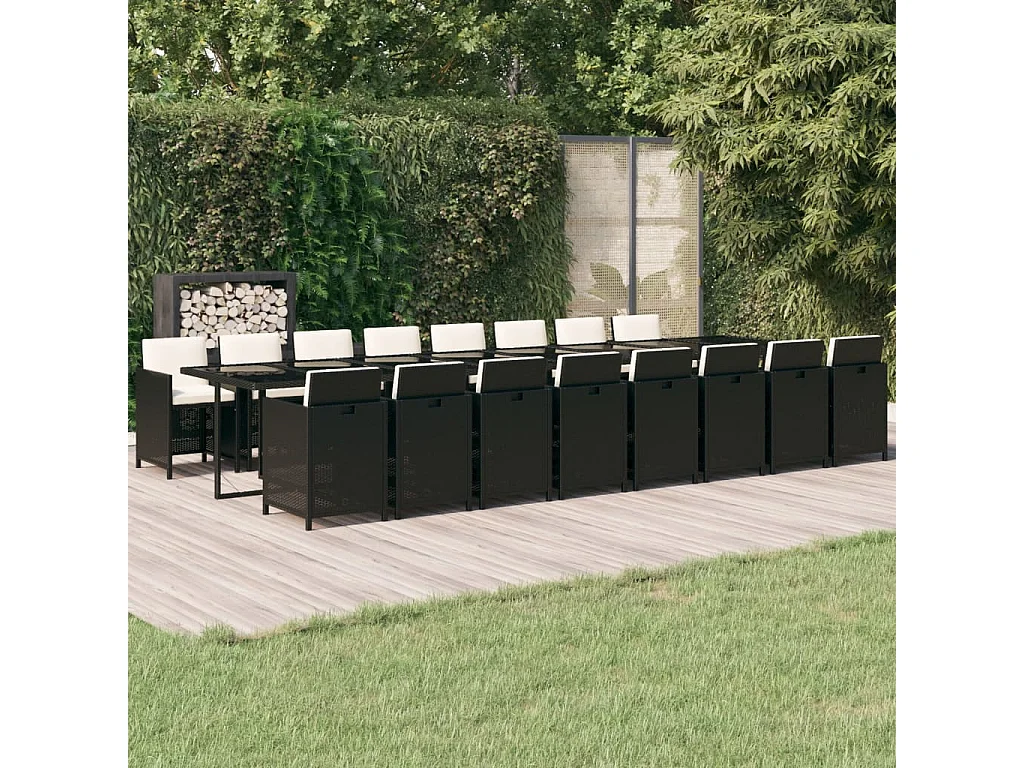 Ensemble à manger de jardin 17 pcs coussins noir résine tressée