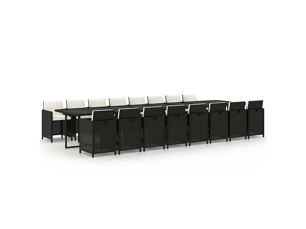 Set da Pranzo da Giardino 17 pz con Cuscini Nero in Polyrattan