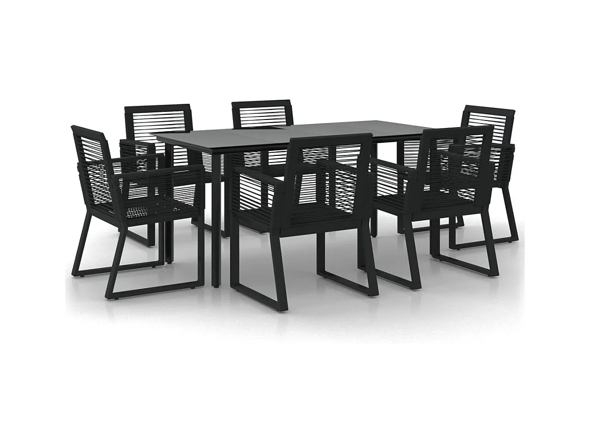 Ensemble à manger de jardin 7 pcs Noir Rotin PVC
