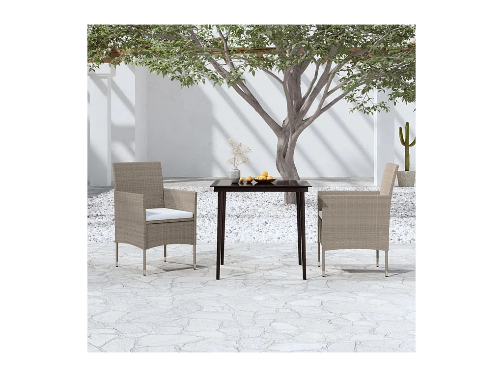 Ensemble à manger de jardin avec coussins 3 pcs Beige et noir