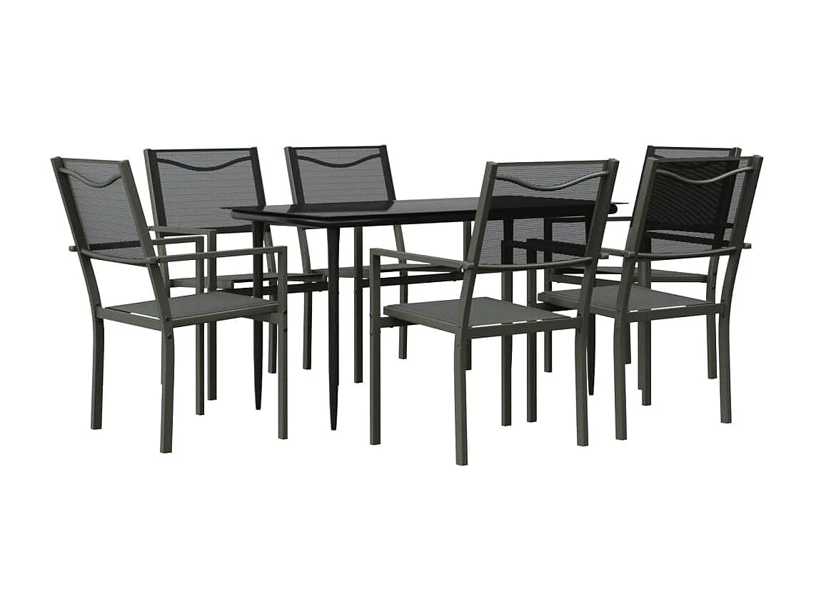 7-tlg. Garten-Essgruppe Schwarz Stahl und Textilene