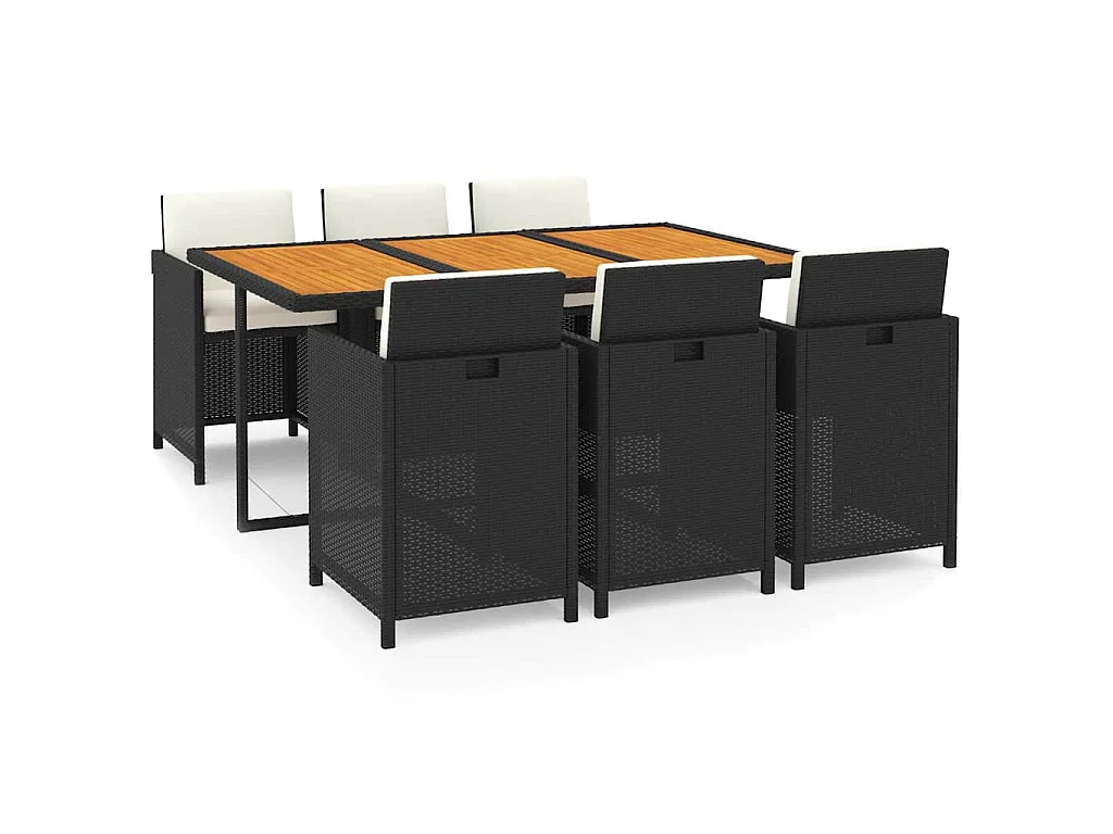 Ensemble à manger de jardin coussins 7pcs Résine tressée Noir