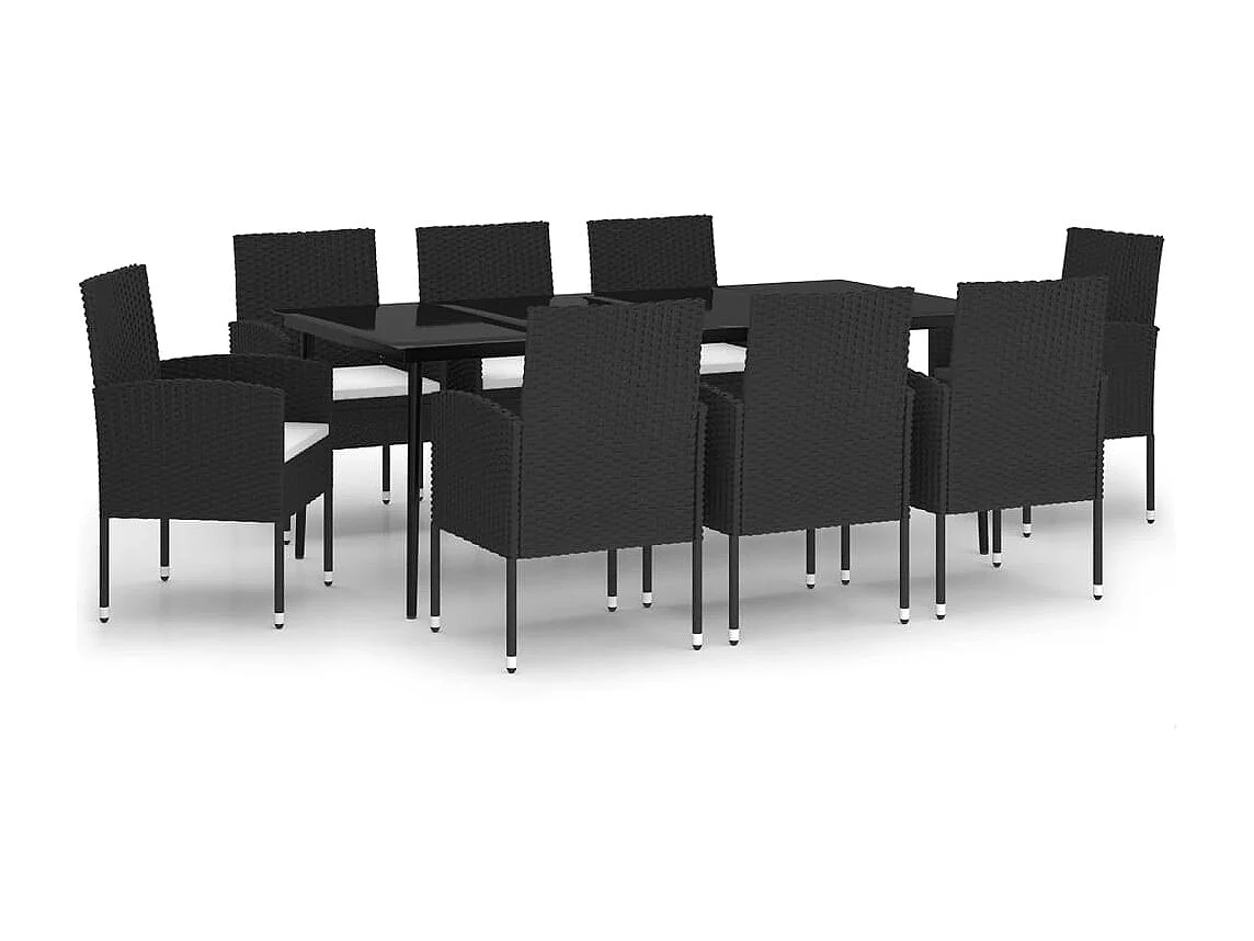 9 pcs conjunto de jantar para jardim preto