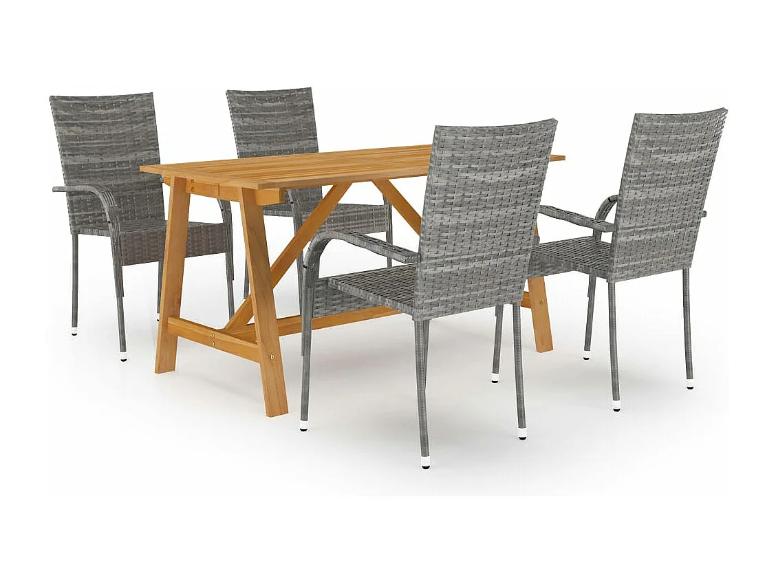 5 pcs conjunto de jantar para jardim cinzento