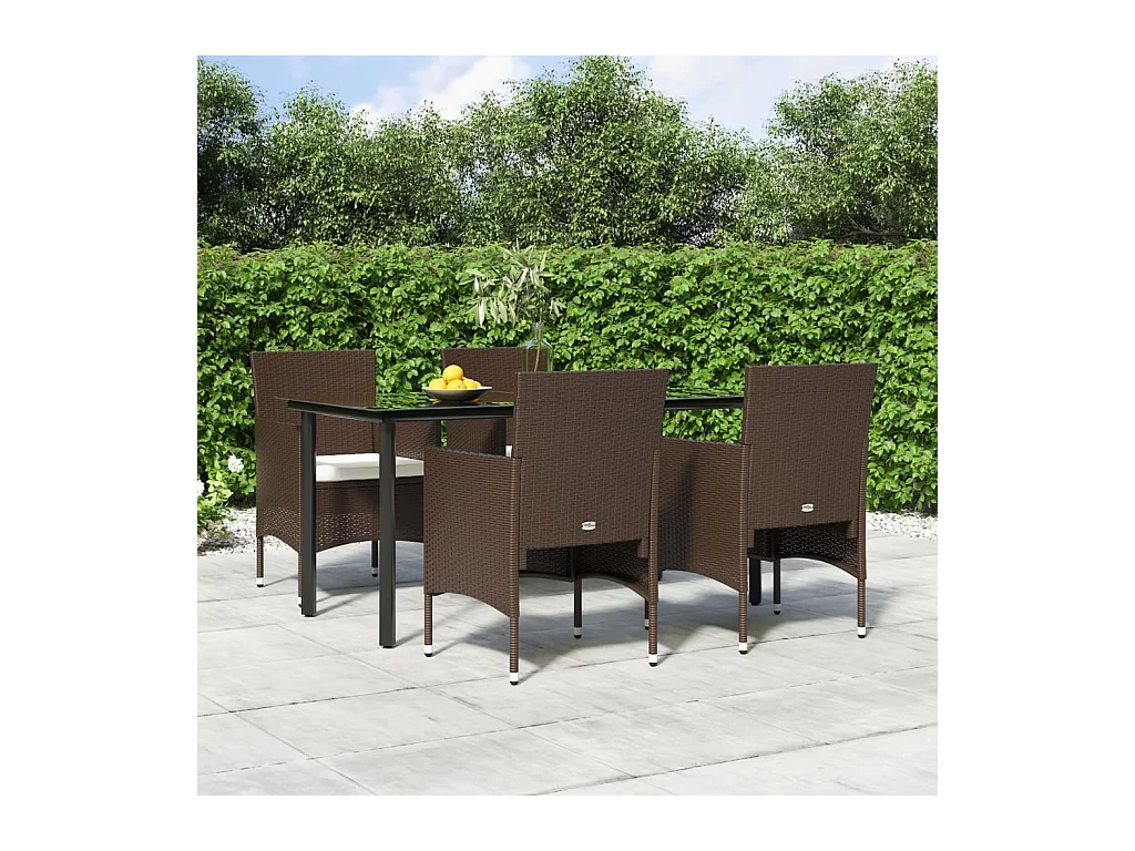 Ensemble à manger de jardin coussins 5 pcs Marron/noir