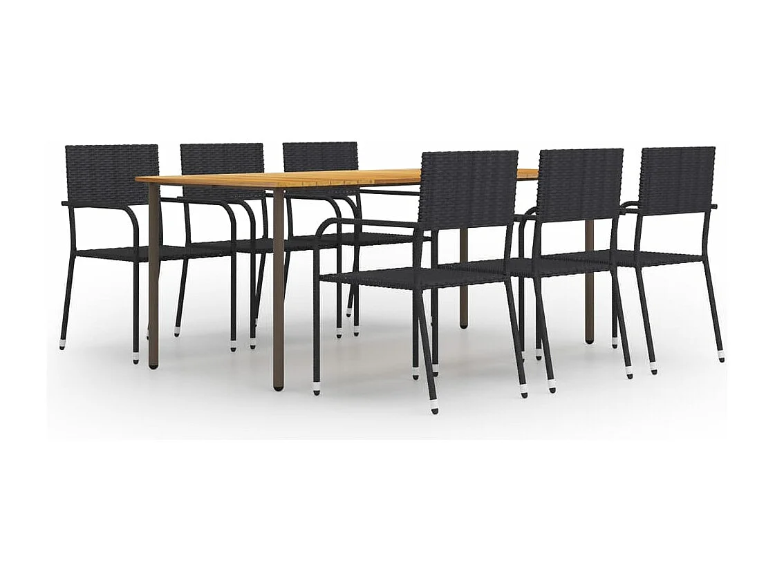 7 pcs conjunto de jantar para jardim vime PE preto
