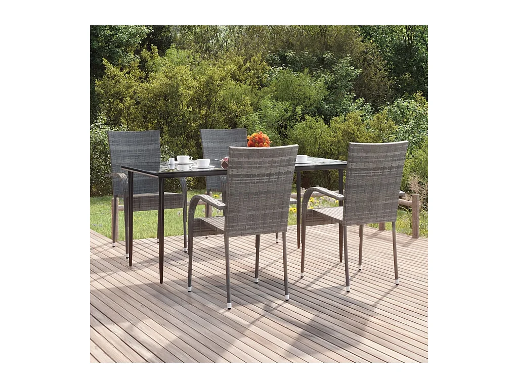 Ensemble à manger de jardin 5 pcs Gris Résine tressée