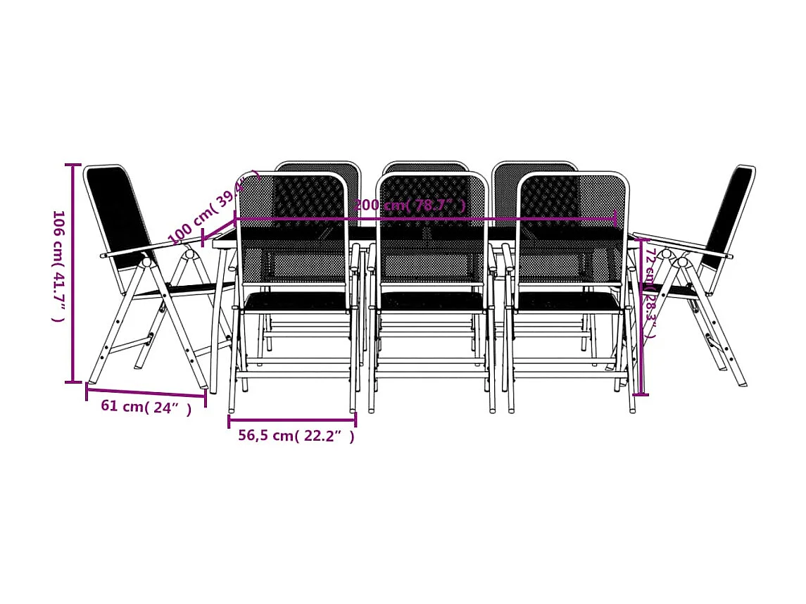 9-tlg. Garten-Essgruppe Anthrazit Streckgitter