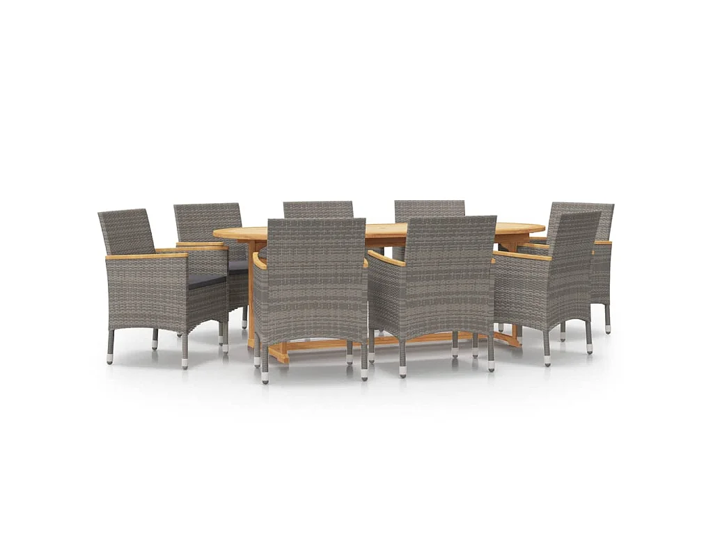 Set da Pranzo per Giardino 9 pz con Cuscini Grigio