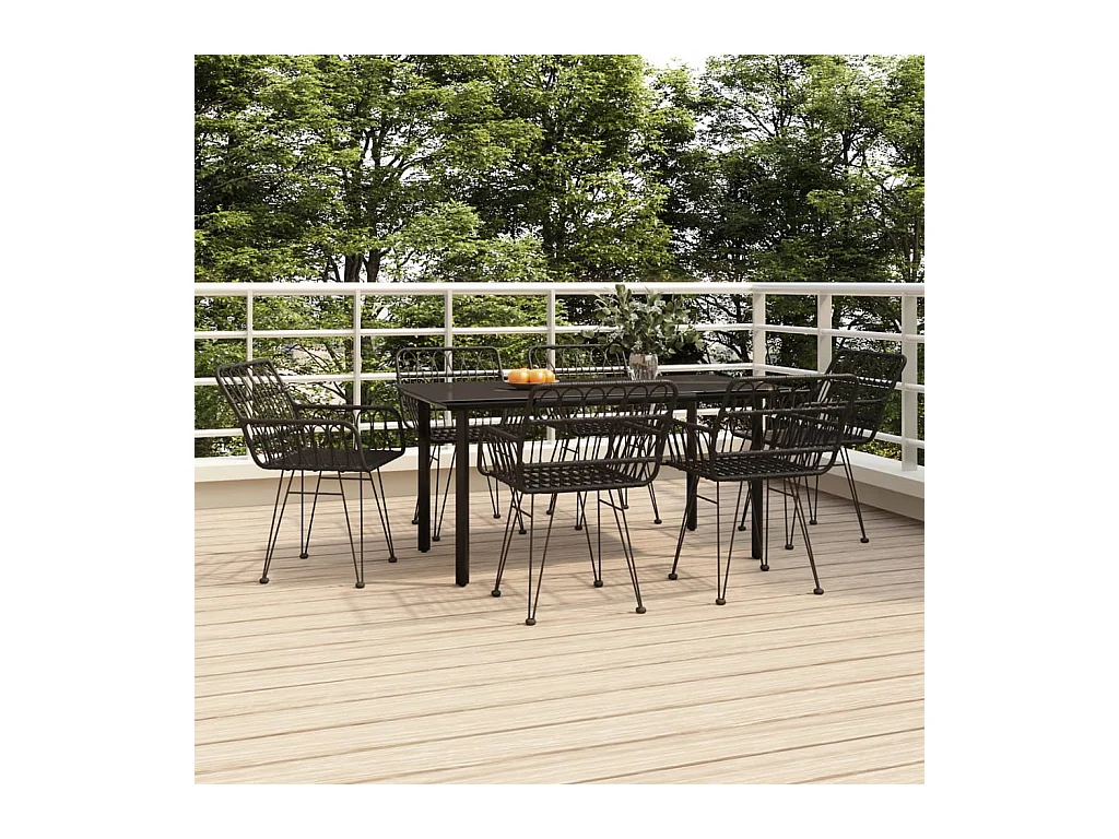 Ensemble à manger de jardin 7 pcs Noir Résine tressée