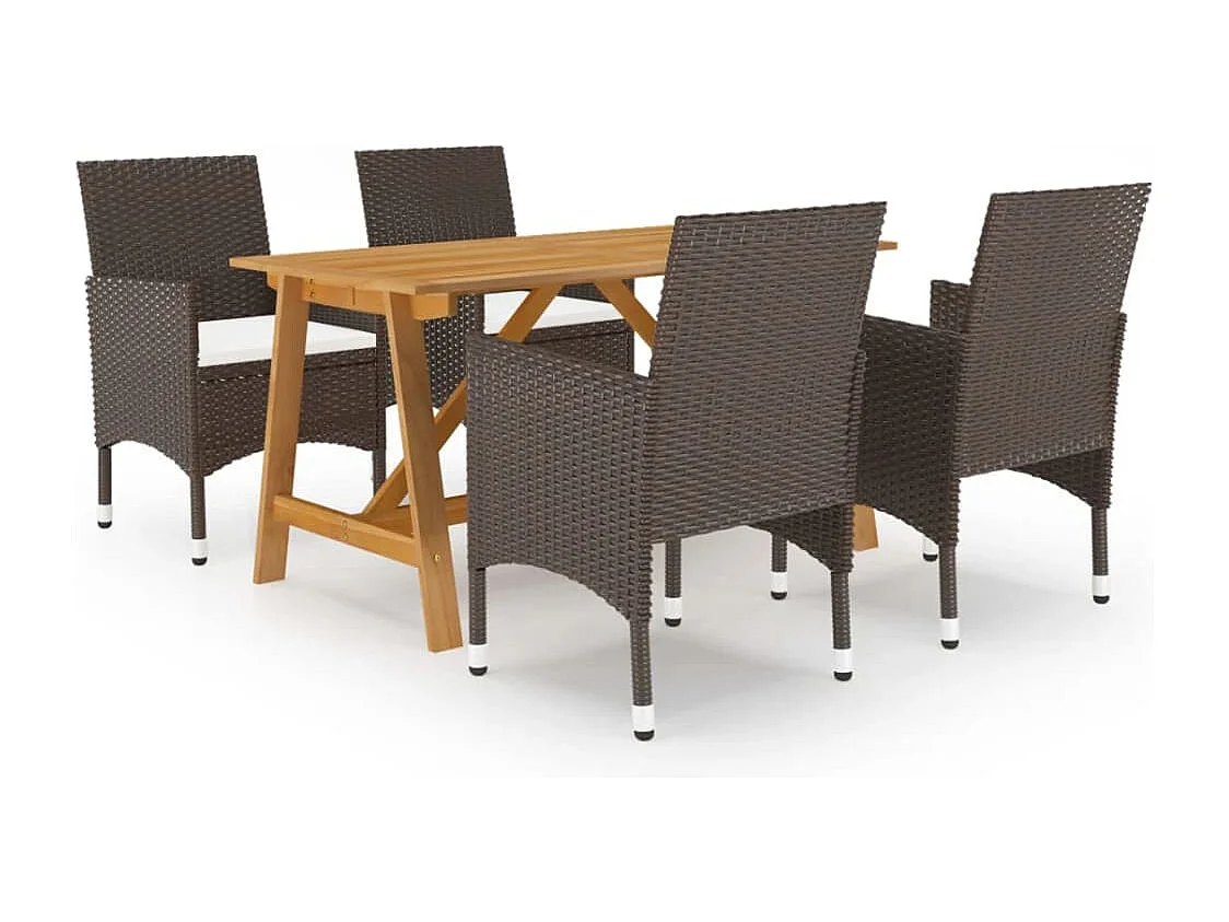 5 pcs conjunto de jantar para jardim castanho