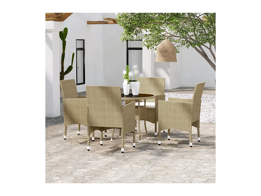 Ensemble à manger de jardin 5 pcs Résine tressée Beige