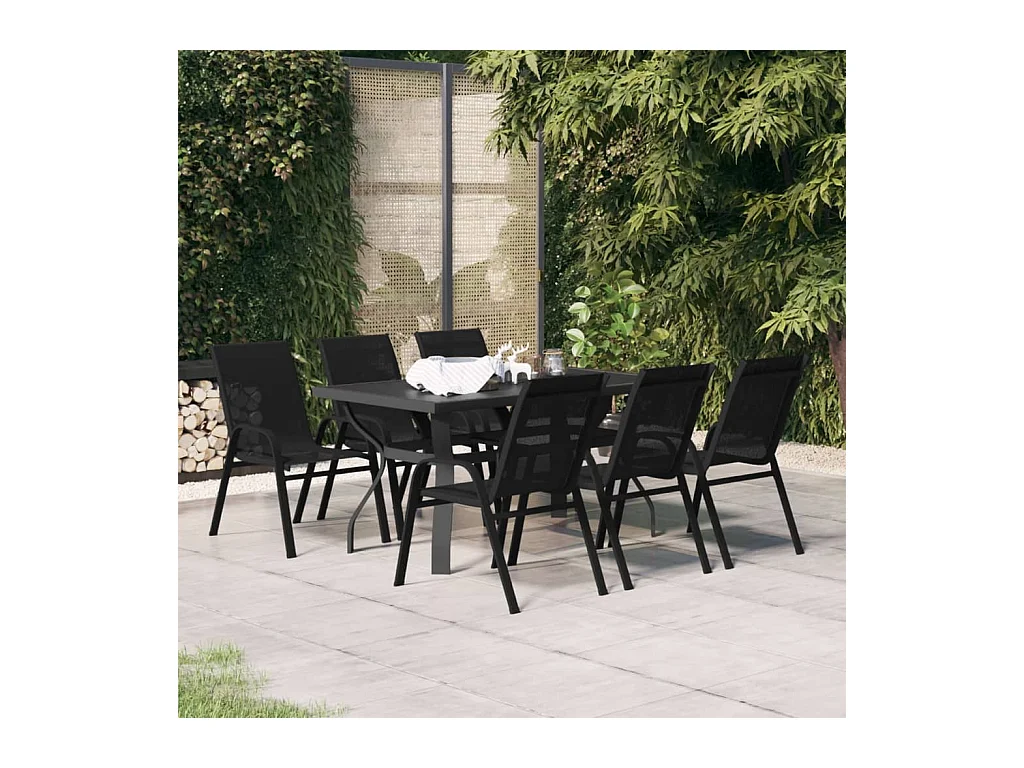 Ensemble à manger de jardin 7 pcs Noir