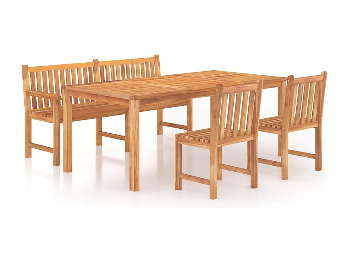 4 pcs conjunto de jantar p/ jardim madeira de teca maciça