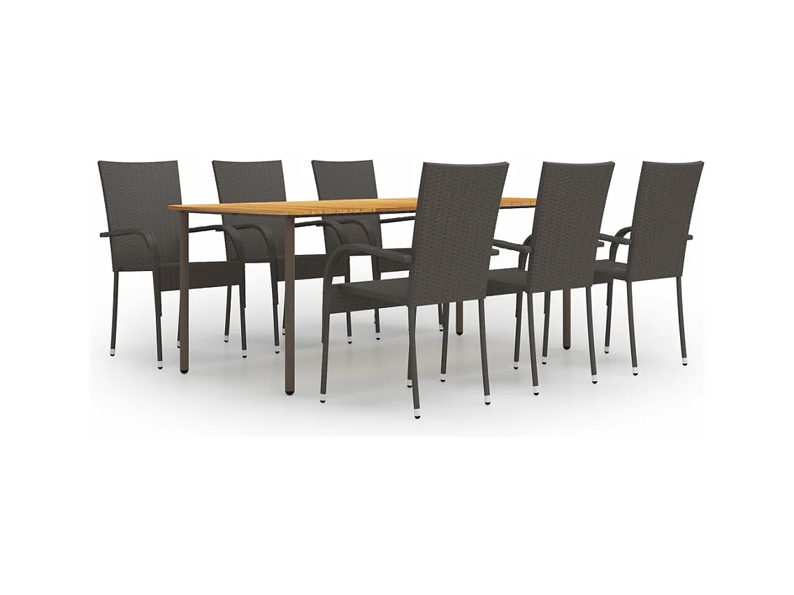 Ensemble à manger de jardin 7 pcs Résine tressée Marron