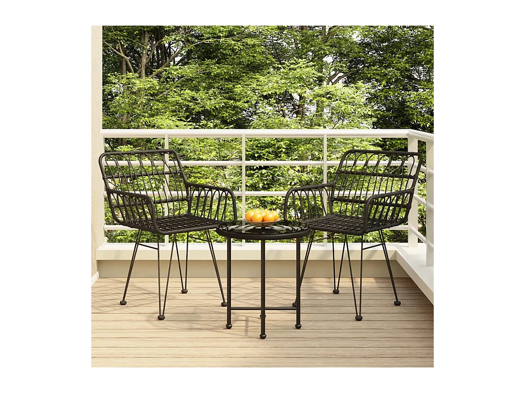 Ensemble à manger de jardin 3 pcs Noir Résine tressée