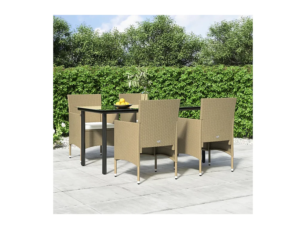 Ensemble à manger de jardin coussins 5 pcs Beige/noir