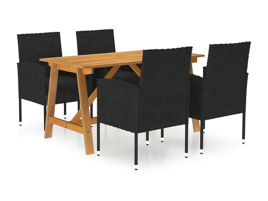 5 pcs conjunto de jantar para jardim preto