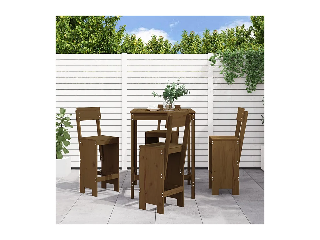 Ensemble de bar de jardin 5 pcs marron miel bois de pin massif