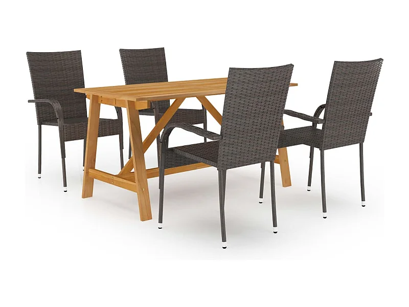 5 pcs conjunto de jantar para jardim castanho