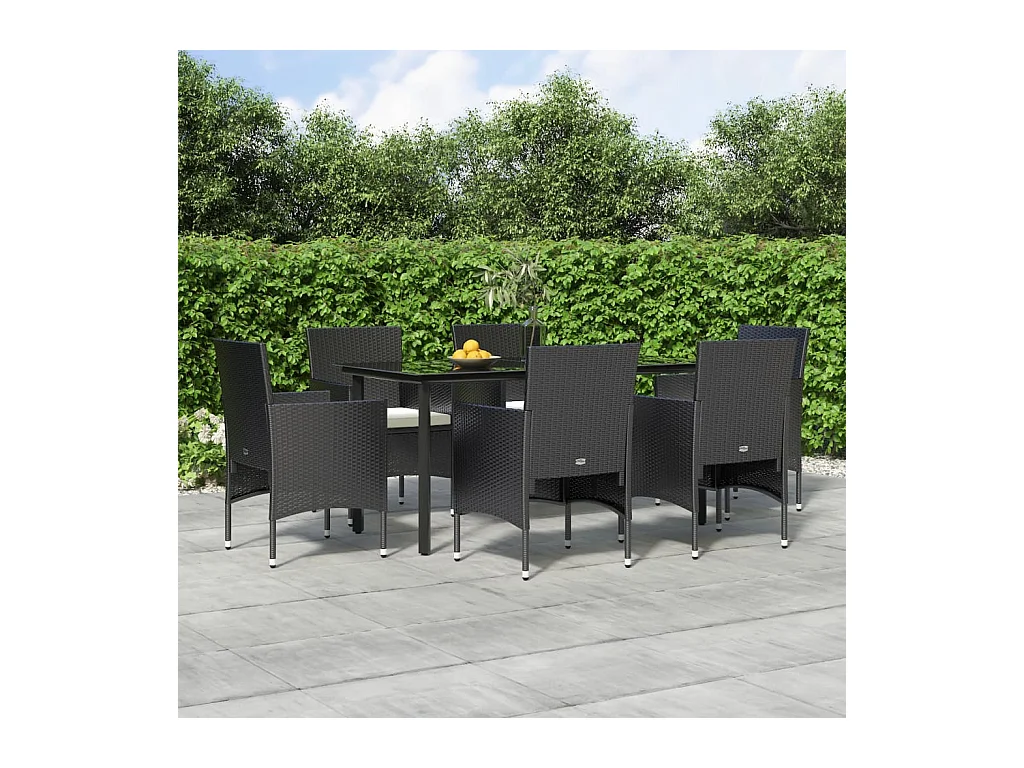 Ensemble à manger de jardin avec coussins 7 pcs Noir