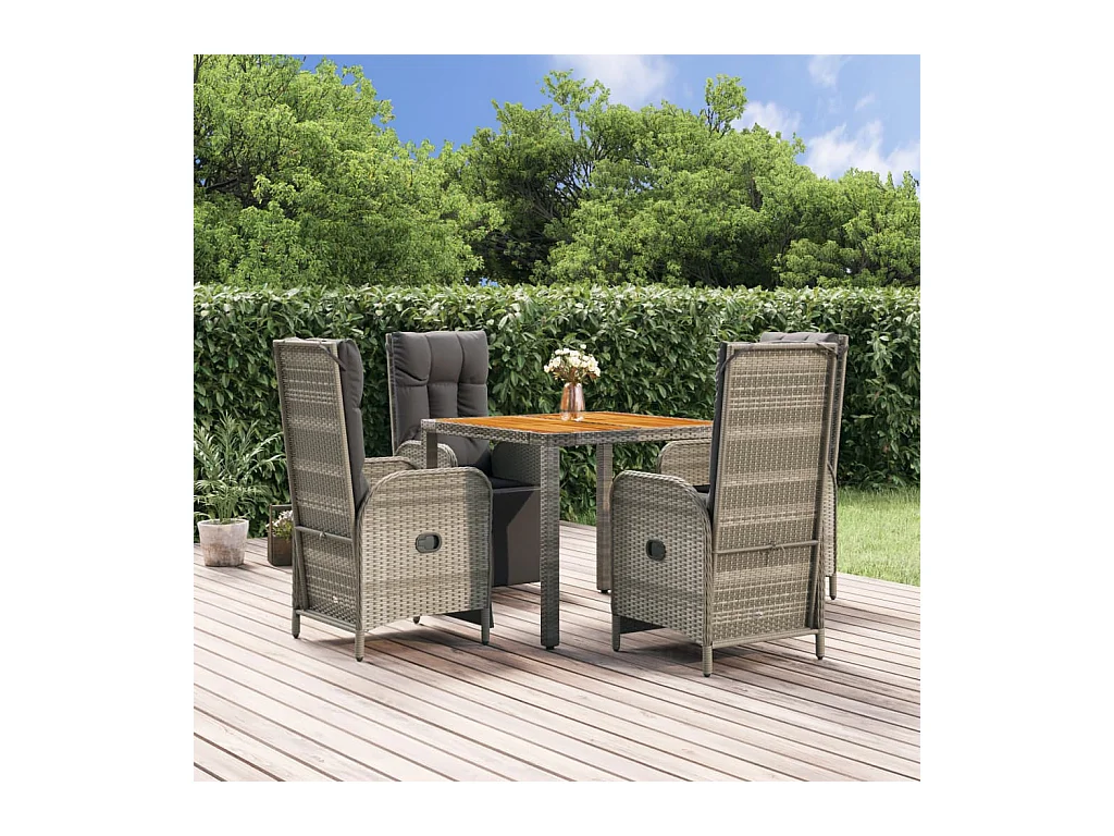 Ensemble à manger de jardin 5 pcs coussins gris résine tressée