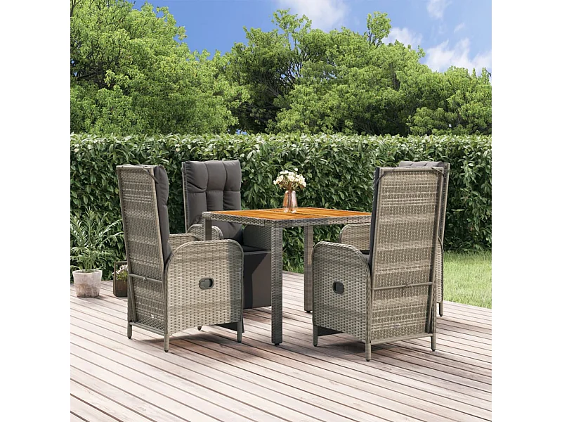 Ensemble à manger de jardin 5 pcs coussins gris résine tressée