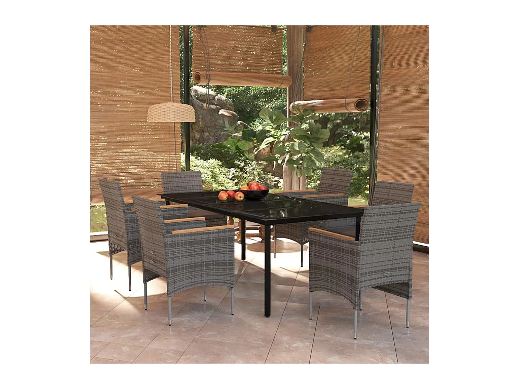 Ensemble à manger de jardin coussins 7pcs Gris et noir