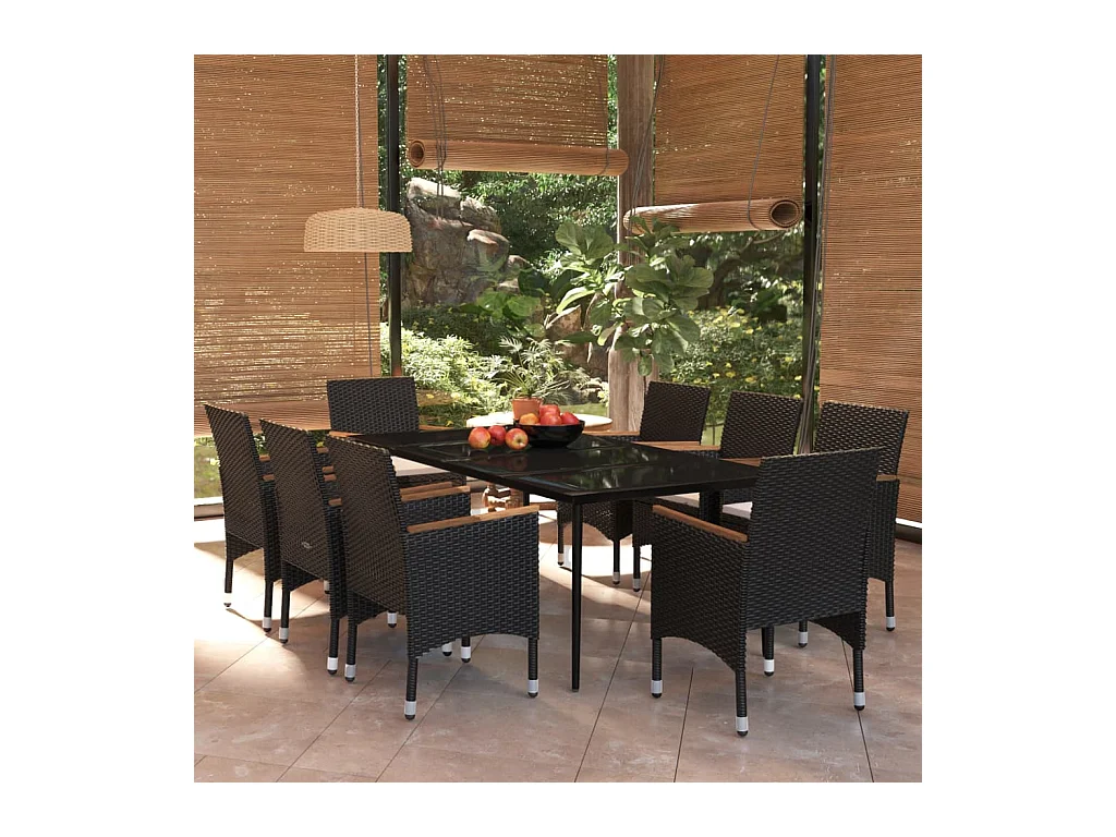 Ensemble à manger de jardin avec coussins 9 pcs noir