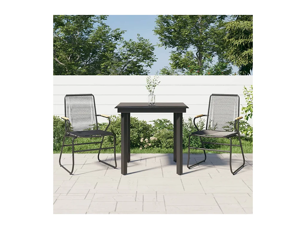 Ensemble à manger de jardin 3 pcs noir rotin PVC