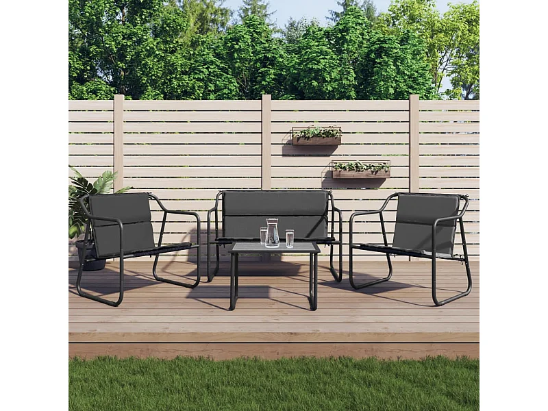 4-tlg. Garten-Lounge-Set mit Kissen Anthrazit Stahl