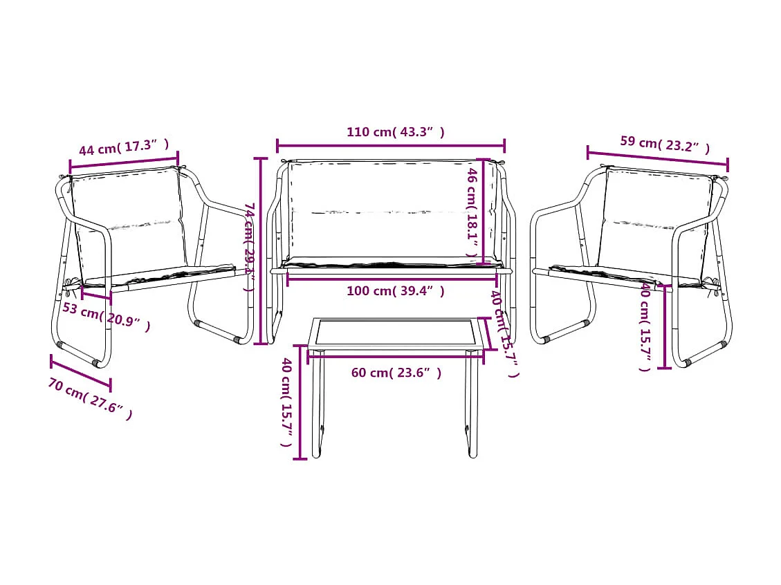 4-tlg. Garten-Lounge-Set mit Kissen Anthrazit Stahl