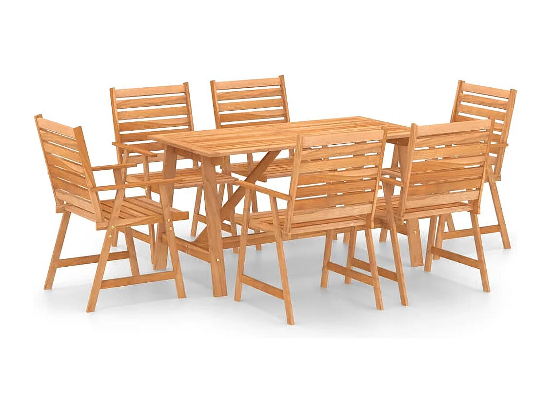 7 pcs conjunto de jantar para jardim madeira de acácia maciça
