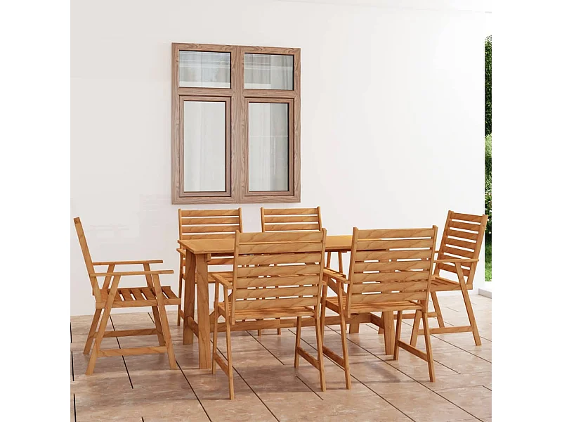 7 pcs conjunto de jantar para jardim madeira de acácia maciça