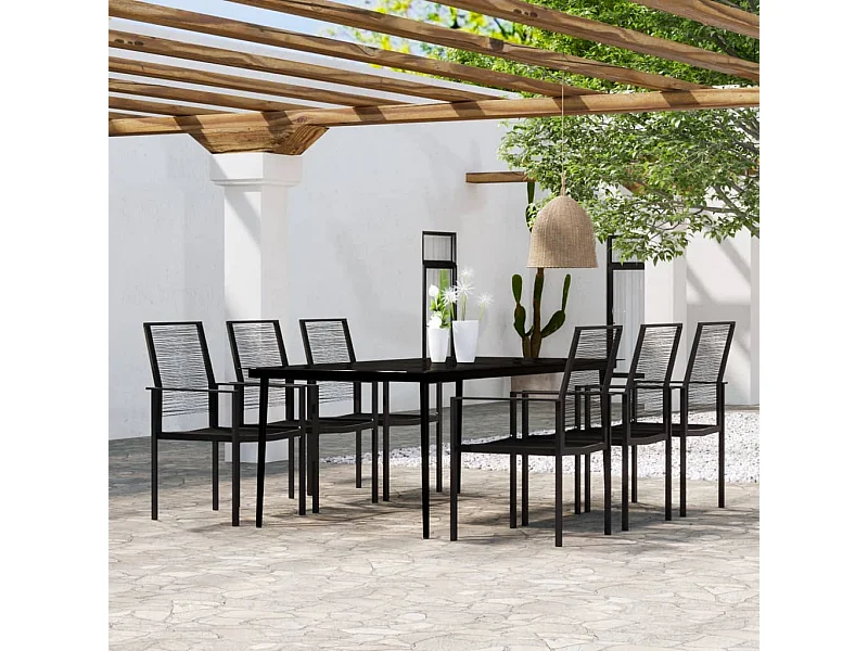 Set Mobili da Pranzo da Giardino 7 pz Nero